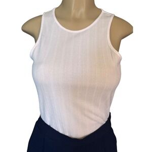 French Connection White Ribbed Tank Top Sleeveless Crew Neck Stretch Size M